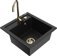 Mexen Vito 1-bowl granite sink with Telma kitchen faucet, black - 6503-77-670200-50