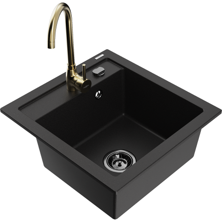 Mexen Vito granitais izlietne ar 1 nodalījumu un Telma virtuves jaucējkrānu, melna - 6503-77-670200-50-B