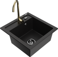 Mexen Vito 1-bowl granite kitchen sink with Telma faucet, black - 6503-77-670200-50-B