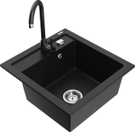 Mexen Vito 1-bowl granite sink with Telma kitchen faucet, black - 6503-77-670200-70