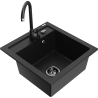 Mexen Vito fregadero de granito de 1 cámara con grifo de cocina Telma, negro - 6503-77-670200-70-B