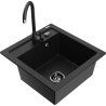 Mexen Vito granite single-bowl sink with Telma kitchen faucet, black - 6503-77-670200-70-B