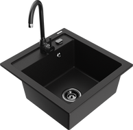 Mexen Vito fregadero de granito de 1 cubeta con grifo de cocina Telma, negro - 6503-77-670200-70-B