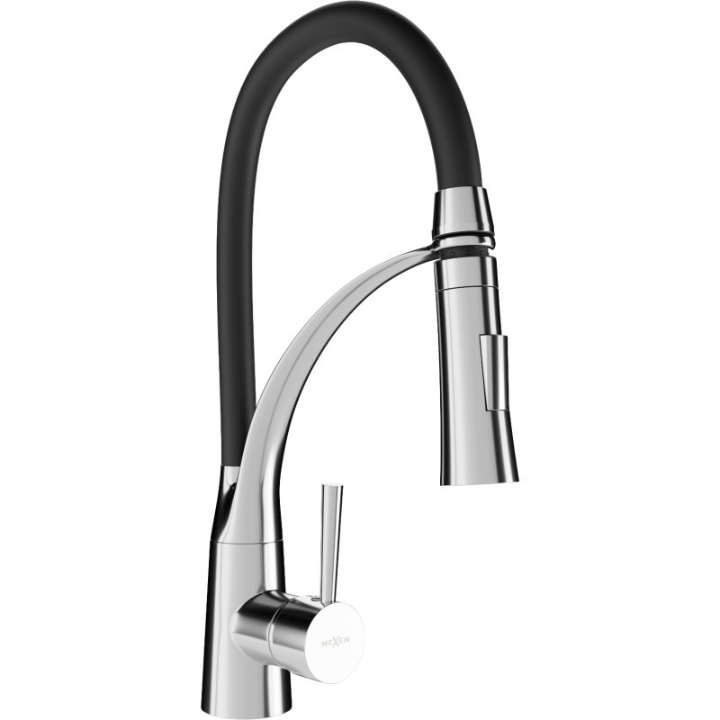 Mexen Aster kitchen tap, chrome/black - 73450-07