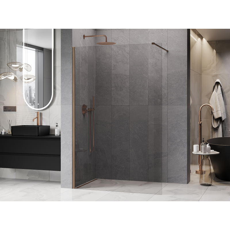 Mexen Kioto ścianka prysznicowa Walk-in 70 x 200 cm, transparent 8 mm, brąz szczotkowany - 800-070-101-33-00