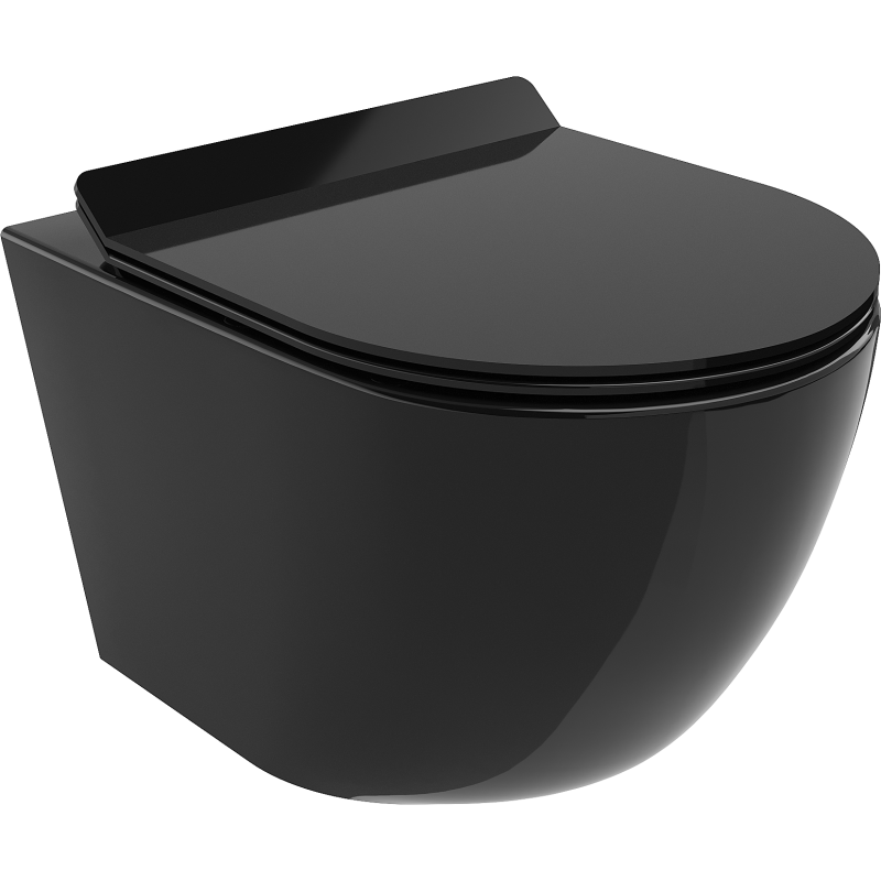 Mexen Lena wc-kulho Rimless hidastettu slim-kansi, duroplast, musta kiiltävä - 30224070
