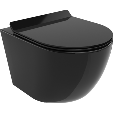 Mexen Lena wc-kulho Rimless hidastettu slim-kansi, duroplast, musta kiiltävä - 30224070