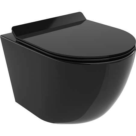 Mexen Lena wc pot Rimless met zacht sluitend slank deksel, duroplast, zwarte glans - 30224070