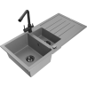 Mexen Andres granite sink 1.5-bowl with drainer and Duero kitchen tap, grey - 6515-71-671600-70-B