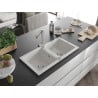Mexen Mario granite kitchen sink 2-bowl with Duero kitchen tap, white - 6504-20-671600-00
