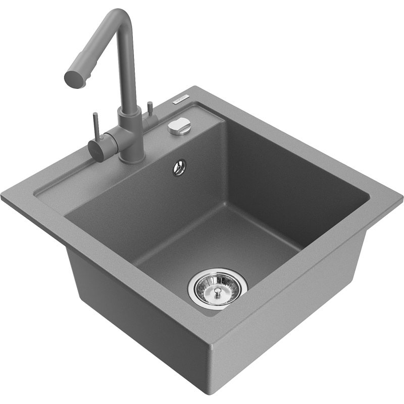 Mexen Vito fregadero de granito de 1 cubeta con grifo de cocina Duero, gris - 6503-71-671600-71