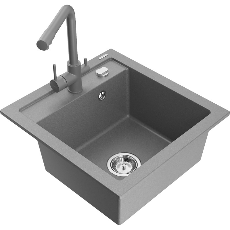 Mexen Vito fregadero de granito de 1 seno con grifo de cocina Duero, gris - 6503-71-671600-71