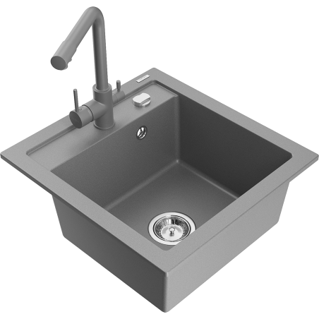 Mexen Vito fregadero de granito de 1 cubeta con grifo de cocina Duero, gris - 6503-71-671600-71