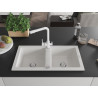 Mexen Mario fregadero de granito de 2 senos con grifo de cocina Duero, blanco - 6504-20-671600-20