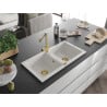 Mexen Mario 2-bowl granite sink with Duero kitchen tap, white - 6504-20-671600-50