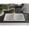 Mexen Mario fregadero de granito de 2 compartimentos con grifo de cocina Duero, blanco - 6504-20-671600-50