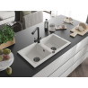 Mexen Mario fregadero de granito de 2 compartimentos con grifo de cocina Duero, blanco - 6504-20-671600-70