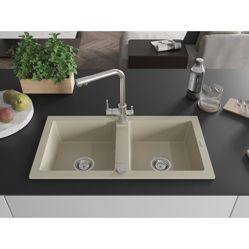 Mexen Mario Granitspüle 2-Kammer mit Küchenarmatur Duero, beige - 6504-69-671600-00