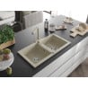 Mexen Mario granite double-bowl sink with Duero kitchen tap, beige - 6504-69-671600-69