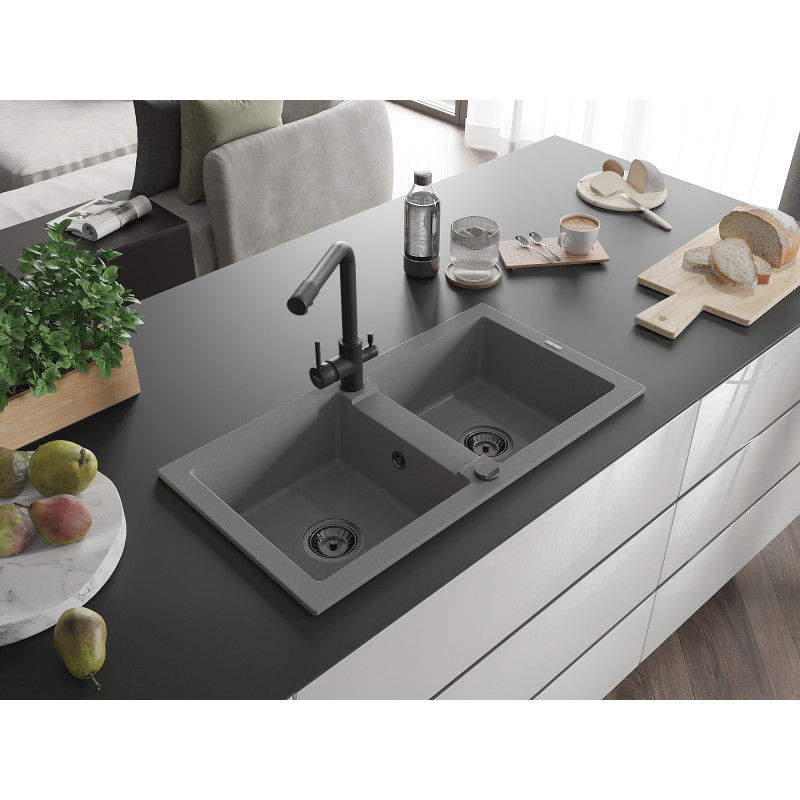 Mexen Mario Granit-Spullsteen mat 2 Schossel mat Kichekran Duero, gro - 6504-71-671600-70-B