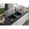 Mexen Mario fregadero de granito 2 senos con grifo de cocina Duero, negro/plata metálica - 6504-73-671600-00