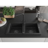 Mexen Mario Granitspüle, 2-beckig mit Küchenarmatur Duero, schwarz/silber metallic - 6504-73-671600-70-B