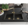 Mexen Mario Granitspüle 2-Kammer mit Küchenarmatur Duero, schwarz/gold metallic - 6504-75-671600-50