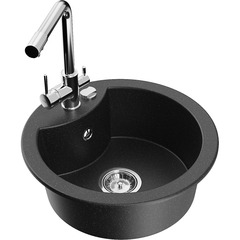 Mexen Diego fregadero de granito de 1 cubeta con grifo de cocina Duero, negro/plata metálica - 6512-73-671600-00