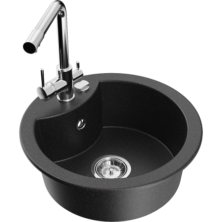 Mexen Diego fregadero de granito de 1 cubeta con grifo de cocina Duero, negro/plata metálica - 6512-73-671600-00