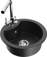Mexen Diego 1-Bowl Granite Sink with Duero Kitchen Tap, Black/Silver Metallic - 6512-73-671600-00