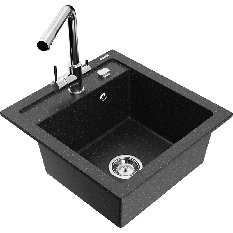 Mexen Vito fregadero de granito de 1 seno con grifo de cocina Duero, negro/plateado metálico - 6503-73-671600-00