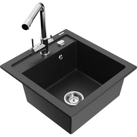 Mexen Vito lavello in granito a 1 vasca con rubinetto da cucina Duero, nero/argento metallizzato - 6503-73-671600-00