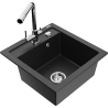 Mexen Vito granite sink 1-bowl with Duero kitchen tap, black/silver metallic - 6503-73-671600-00