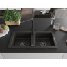 Mexen Mario Granitspüle 2-Kammer mit Küchenarmatur Duero, schwarz/gold Metallic - 6504-75-671600-70-B