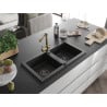 Mexen Mario 2-bowl granite kitchen sink with Duero tap, black - 6504-77-671600-50-B