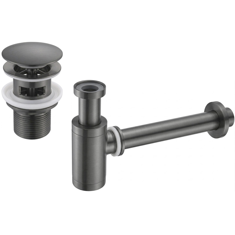 Mexen apaļais izlietnes sifons ar klik-klak aizbāzni, ar pārplūdi, birstēts gun grey - 7992050-66