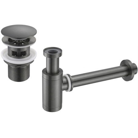 Mexen półsyfon umywalkowy okrągły z korkiem klik-klak, z przelewem, gun gray szczotkowany - 7992050-66