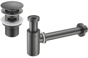 Mexen semisifone da lavabo rotondo con tappo clic-clac, con troppopieno, gun gray spazzolato - 7992050-66