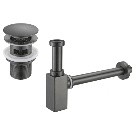 Mexen square washbasin bottle trap with click-clack stopper, with overflow, brushed gun gray - 7992060-66