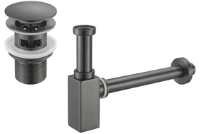 Mexen mezzo sifone lavandino quadrato con tappo click-clack, con troppopieno, gun gray spazzolato - 7992060-66