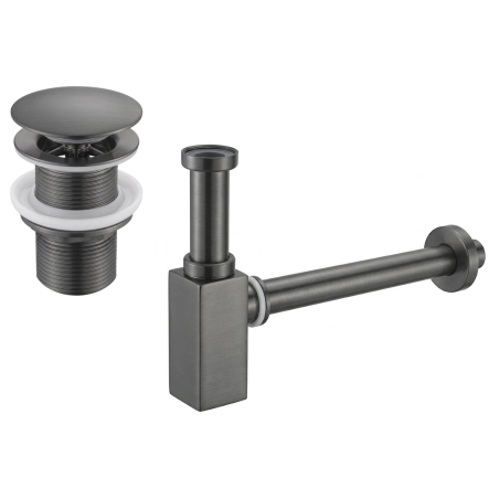 Mexen semi-sifone per lavabo quadrato con tappo clic-clac, senza troppopieno, gun gray spazzolato - 7991060-66