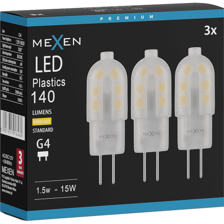 Mexen Oris 3x żarówka LED G4, 1,5W, Ciepła - 3000K, 140 lm - L115-G4-0130-03x03