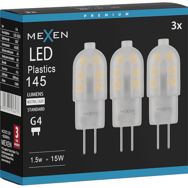 Mexen Oris 3x żarówka LED G4, 1,5W, Neutralna - 4000K, 145 lm - L115-G4-0140-03x03