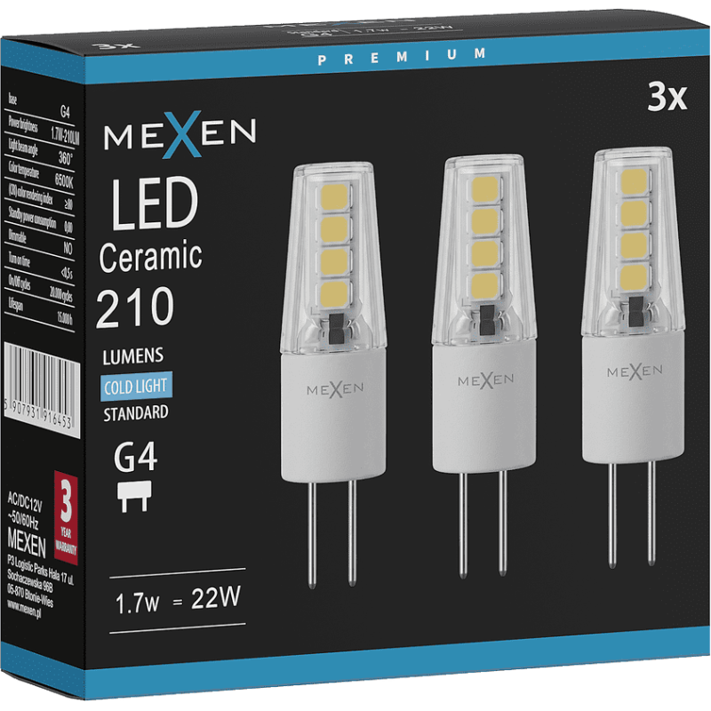Mexen Oris 3x żarówka LED G4, 1,7W, Zimna - 6500K, 210 lm - L115-G4-0165-02x03