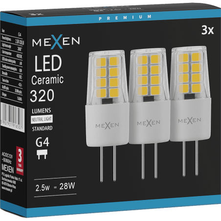Mexen Oris 3x żarówka LED G4, 2,5W, Neutralna - 4000K, 320 lm - L115-G4-0240-01x03