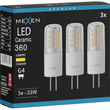 Mexen Oris 3x żarówka LED G4, 3W, Ciepła - 3000K, 360 lm - L115-G4-0330-01x03
