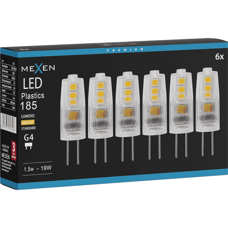 Mexen Oris 6x żarówka LED G4, 1,5W, Ciepła - 3000K, 185 lm - L115-G4-0130-01x06