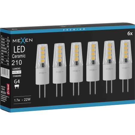 Mexen Oris 6x żarówka LED G4, 1,7W, Neutralna - 4000K, 210 lm - L115-G4-0140-02x06