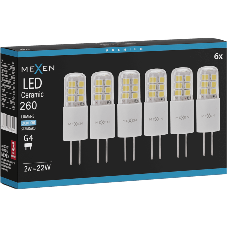 Mexen Oris 6x żarówka LED G4, 2W, Zimna - 6500K, 260 lm - L115-G4-0265-02x06