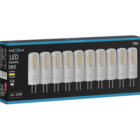 Mexen Oris 10x żarówka LED G4, 3W, Ciepła - 3000K, 360 lm - L115-G4-0330-01x10